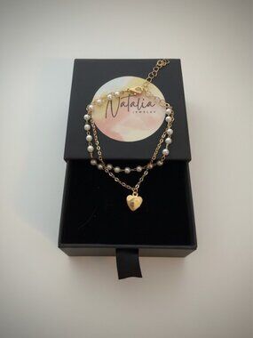 Gold Heart Bracelet with Pearls – Elegant Layered Bracelet, Dainty Jewelry Gift